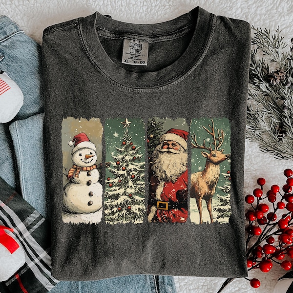 Comfort Colors Christmas T-Shirt: Vintage Watercolor Winter Images
