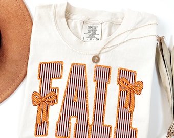 Comfort Colors Fall Stripes and Bows Shirt - Boho Fall Tee - Cute Retro Fall Graphic T-Shirt - Fall Vibes Tee