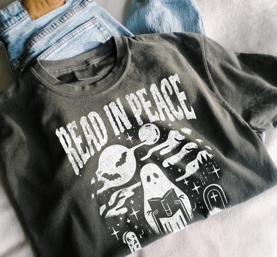 Comfort Colors Halloween T-Shirt: Ghost Reading Book - Boho Bookish Tee