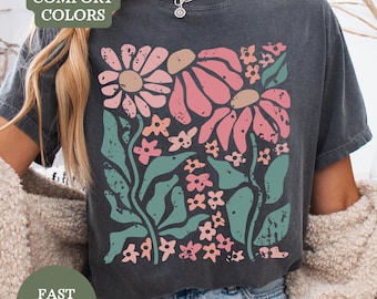 Boho Daisy Flower Comfort Colors T-Shirt: Retro Wildflower Graphic Print
