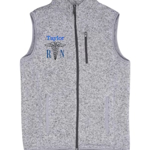 Personalized RN Fleece Vest: Embroidered Caduceus with your Name and RN Credentials - Medical Professional Custom Registered Nurse Vest
