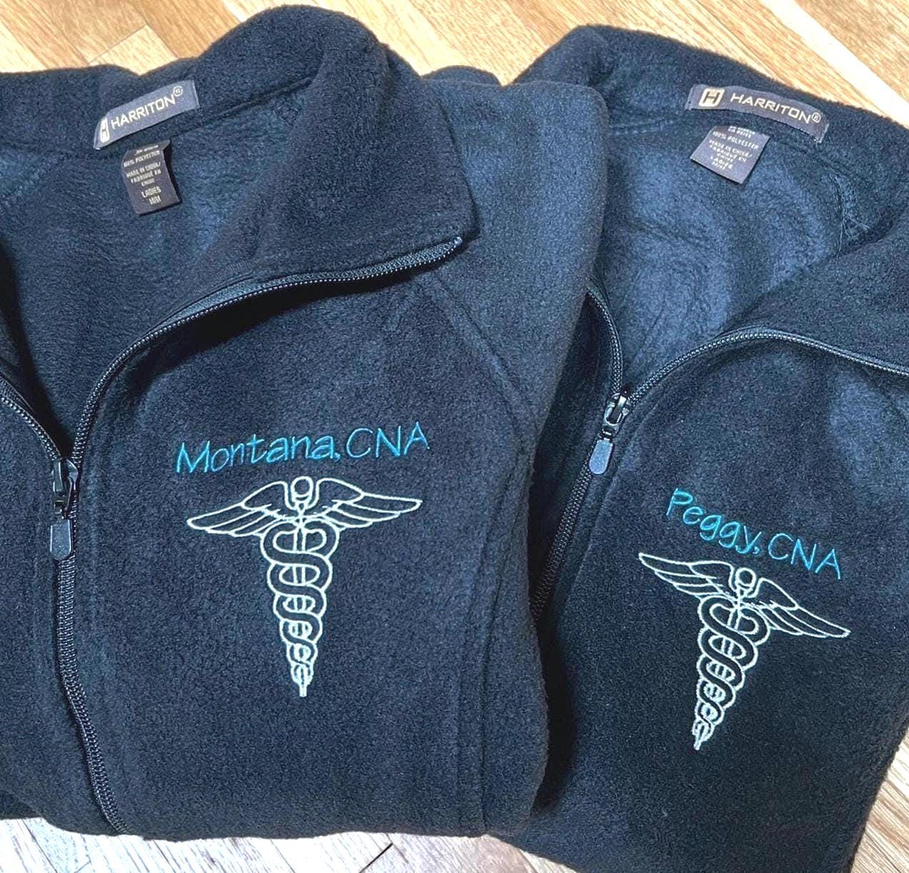 Embroidered Medical Fleece Jacket: Personalized Caduceus, RN, Vet