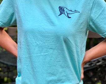Embroidered Whale Comfort Colors T-Shirt: Custom Sea Animal Tee