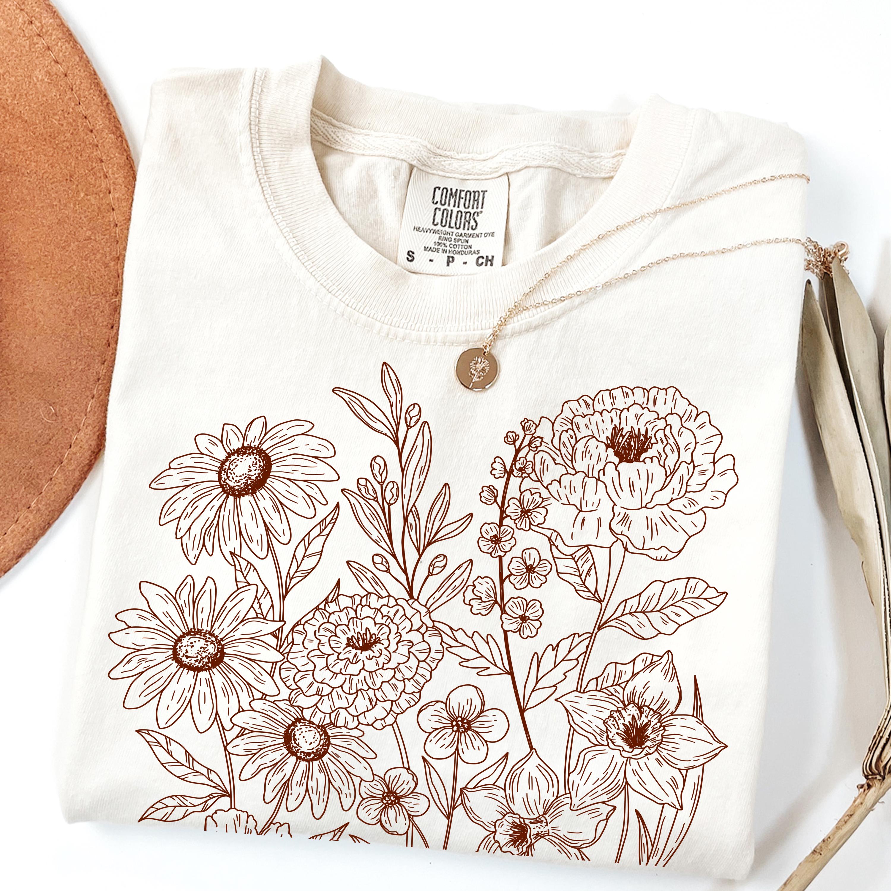 Retro Wildflower Comfort Colors Shirt: Boho Floral Tee - Etsy