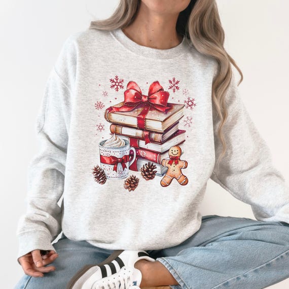 Christmas Books Sweatshirt, Gingerbread Books and Cocoa Sweatshirt - Christmas Holiday Book Lover Gift - Bookish Cozy Sweater