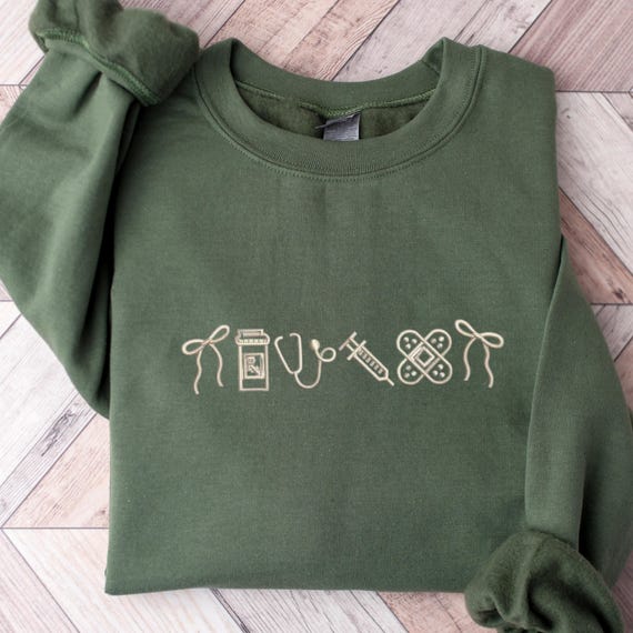 Embroidered Nurse Icons Sweatshirt - Medical Professional Sweatshirt - Nurse, Assistant, Doctor, Hospital Crew Style Sweatshirt - Nurse Gift
