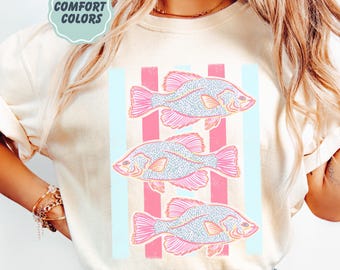 Comfort Colors Fish Stripes Shirt - Coastal Beach Summer Trendy Pink Preppy Trending Stripes - Summer Vibes T-Shirt - Cute Boho Summer Tee