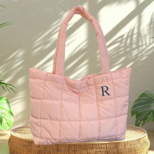 Embroidered Initial Quilted Tote Bag: Personalized Lightweight Carryall image 6