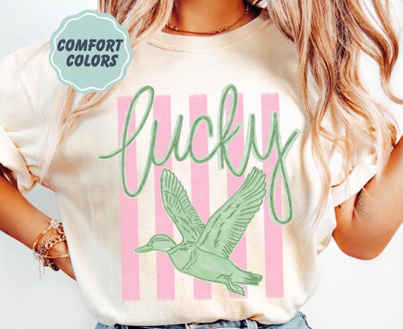 Comfort Colors Duck Shirt - Lucky Duck Trendy Summer T-Shirt - Bay Coastal Graphic Trending Stripes - Boho Summer Vibes Tee