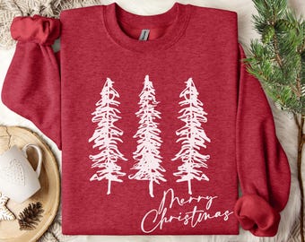 Merry Christmas Pine Tree Sweatshirt: Holiday Graphic Print