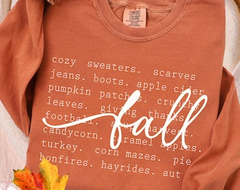 Comfort Colors LONG SLEEVE Fall Definition Shirt - Retro Fall Vibes Shirt - Fall Quote Shirt - Fall Description Tshirt - Minimalist Cozy Tee