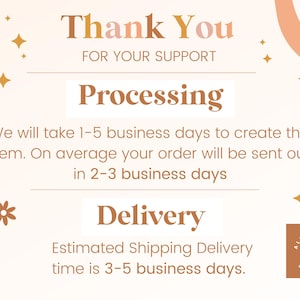 May include: Thank You for your support. Processing time is 1-5 business days. Delivery time is 3-5 business days.