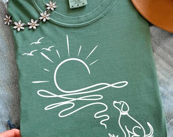Comfort Colors Sunset and Dog T-shirt - Nature Lover Tee - Dog Owner Shirt - Dog Owner Gift - Boho Summer Shirt