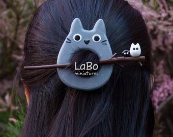 Totoro Inspired Studio Ghibli Hair Stick Barrette | Hair Clip | Hair Pin | Hand Painted