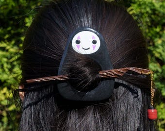 No-Face Inspired Studio Ghibli Hair Stick Barrette | Hair Clip | Hair Pin | Hand Painted