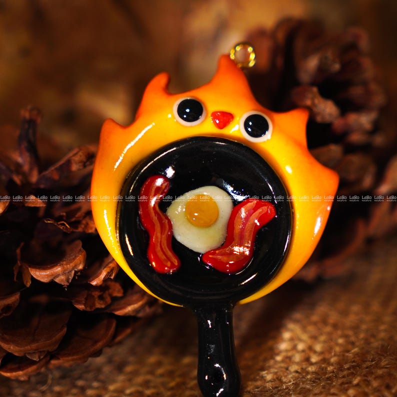 Calcifer Inspired Studio Ghibli Flame Worry Stone, Keychain, Kawaii ...