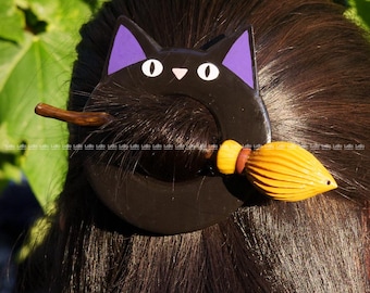 Jiji Inspired Studio Ghibli Hair Stick Barrette | Hair Clip | Hair Pin | Hand Painted