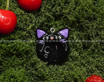 Piedra de preocupación Neko de amatista, piedra de pulgar/palma de gato negro con orejas moradas, juguete de bolsillo para aliviar la ansiedad, amuleto de resina 3D artesanal LB5