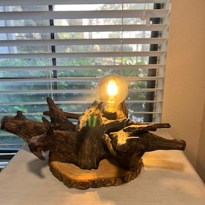 Vintage Dark Tree Trunk Root Lamp - Rustic and Natural Style