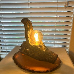 Handcrafted Reclaimed Wood Lamp – Unique Design with Natural Cavities and Rustic Base