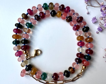 Tourmaline necklace, genuine gemstone necklace, gift for her, gold-plated clasp, delicate jewelry, boho look, natural stone