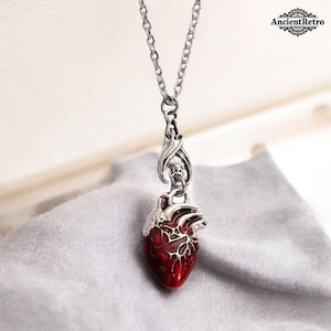 Gothic Vampire Bat Bloody Heart Necklace – Anatomical Heart Pendant, Pagan Witch Jewelry, Halloween Accessory Gift