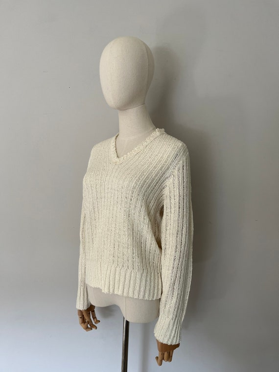 1970s Open Crochet Sweater | Neutral Open Crochet… - image 6