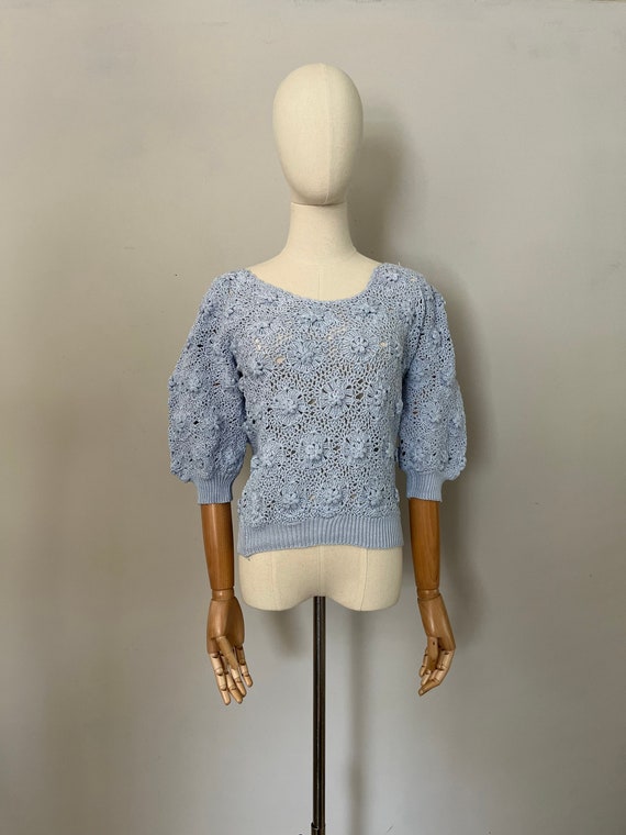 Vintage 1980s Hand Crochet Cotton Sweater / Vinta… - image 2