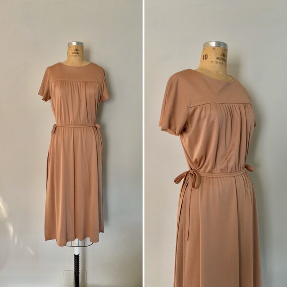 Vintage 1970s Dress with Apron Skirt / 70s Apron S