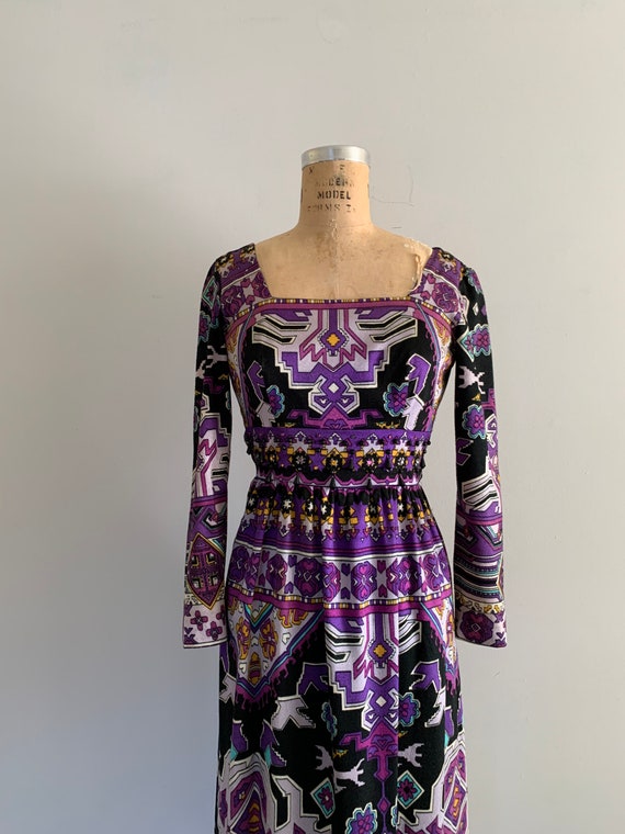 1960s Psychedelic Maxi with Zippered Side Slits /… - image 3