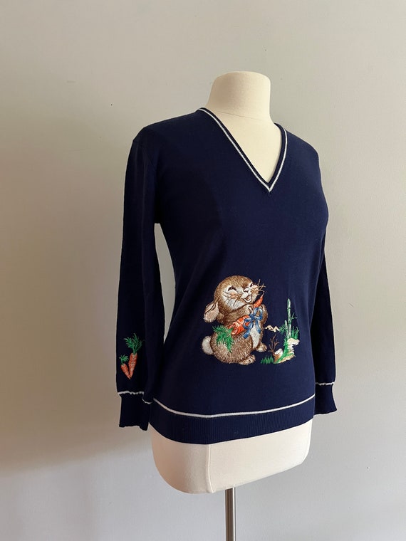 Vintage 1970s Novelty Sweater /70s Bunny Pullover - image 4