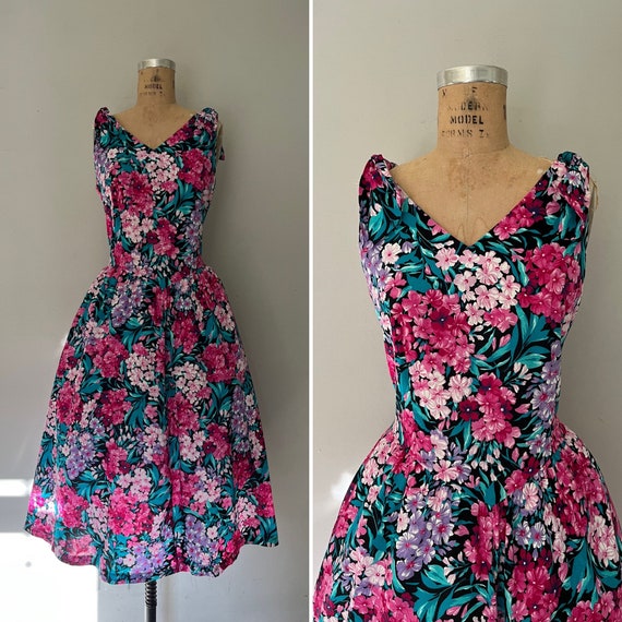 1980s Tie Shoulder Floral Cotton Sundress | 80s S… - image 1