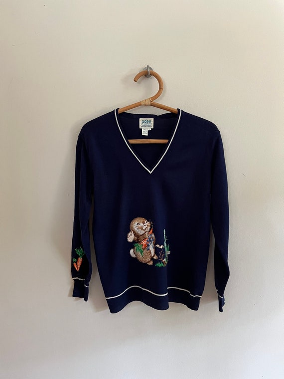 Vintage 1970s Novelty Sweater /70s Bunny Pullover - image 3