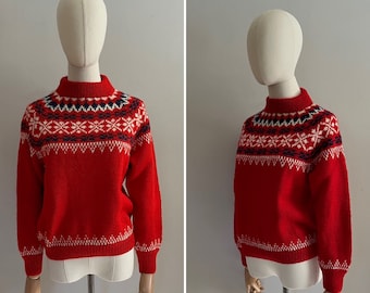Vintage Ketty Smidt Jensen Prendas de punto hechas a mano en Dinamarca Fair Isle Wool Crew Neck Sweater