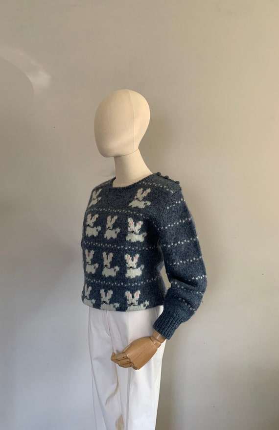 1980s intarsia knit birdseye and bunny pattern sh… - image 8