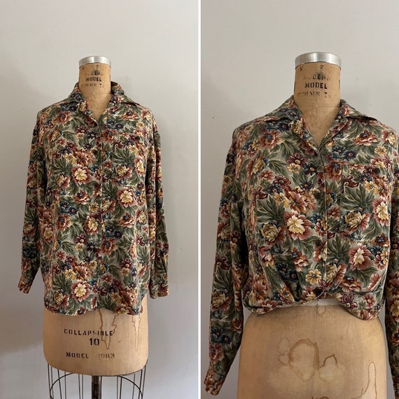 Vintage 1990s  Floral Print Button Down Shirt / 9… - image 1