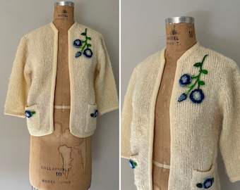 1960s Mohair and Wool Open Cardigan with Floral Embellishments