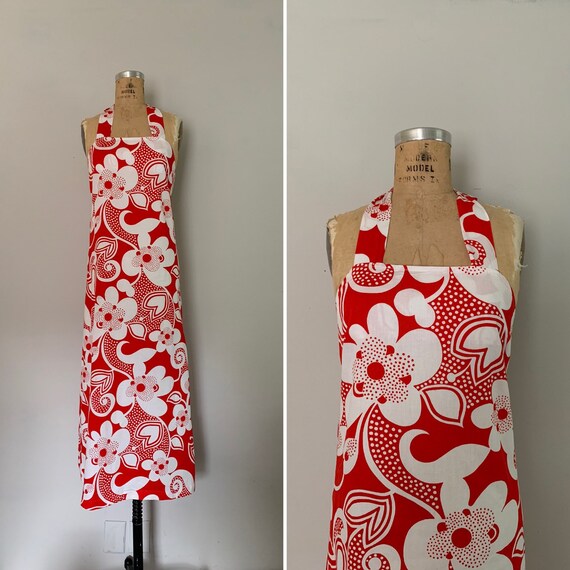 1960s Maxi Dress with Halter Tie Neck / 60s Ribbed