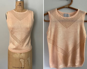 1970s Pointelle Knit Sleeveless Top l XS S