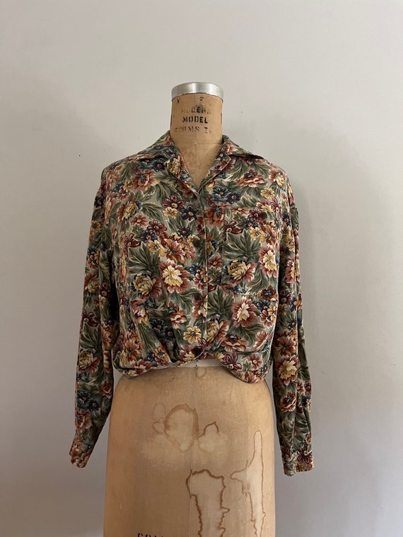 Vintage 1990s  Floral Print Button Down Shirt / 9… - image 2