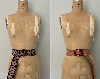 Vintage Reversible Cotton Belt with Checked Flowers