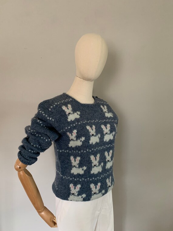 1980s intarsia knit birdseye and bunny pattern sh… - image 6