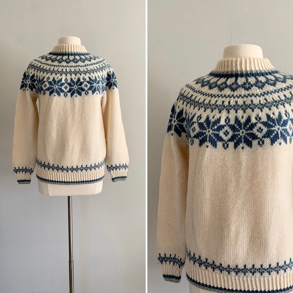 1970s Nordic Hand Knit Fair Isle Pullover Sweater