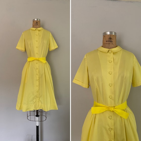 1960s Sunshine Yellow Shirtdress / 60s Dress with… - image 1
