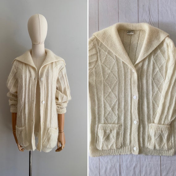 1980s Hand Knit Mohair Blend  Slouchy Tunic Cardi… - image 1