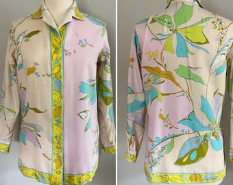 Vintage 1970s McMullen Cotton Mod Floral Cotton Blouse l Large