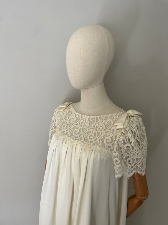 1970s Lily of France Nightgown | 70s Lace Yoke Gown - Gem