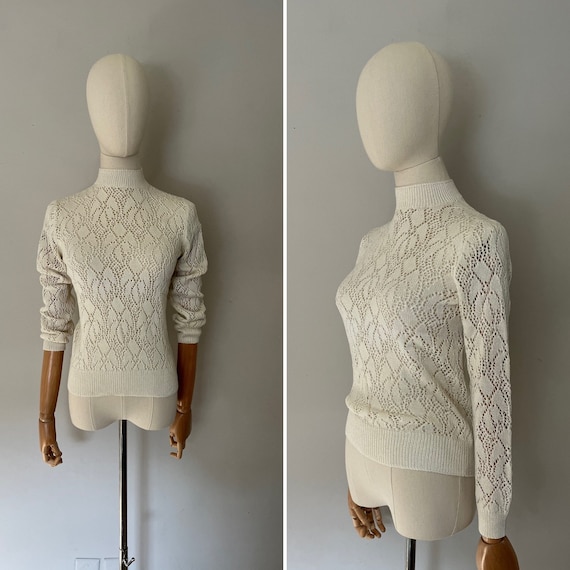 1970s Open Crochet Sweater | Neutral Open Crochet 