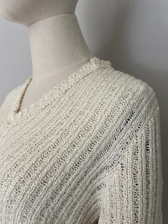 1970s Open Crochet Sweater | Neutral Open Crochet… - image 4