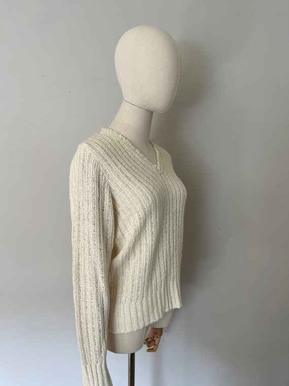 1970s Open Crochet Sweater | Neutral Open Crochet… - image 5